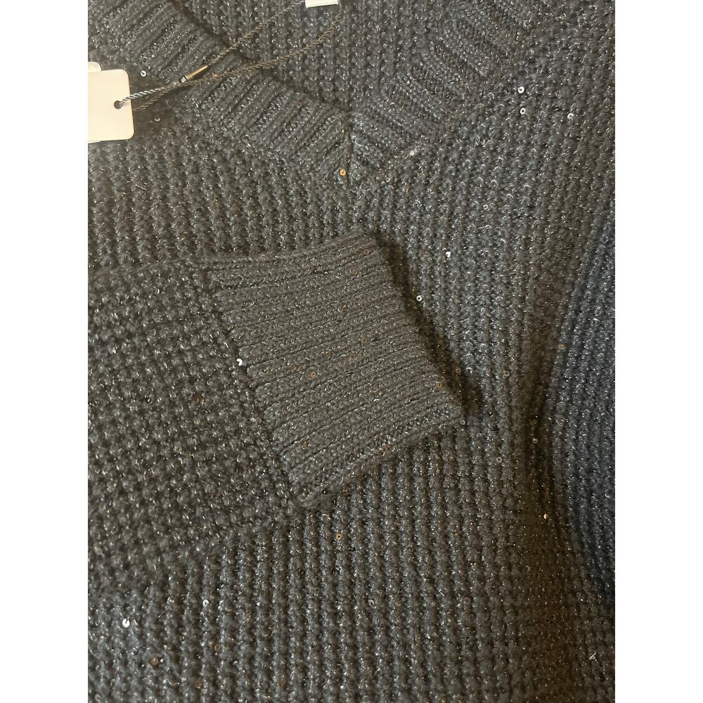 NIC + ZOE Shimmer V-Neck Long Sleeve Waffle Stitch Black Sweater XS - Picture 3 of 3